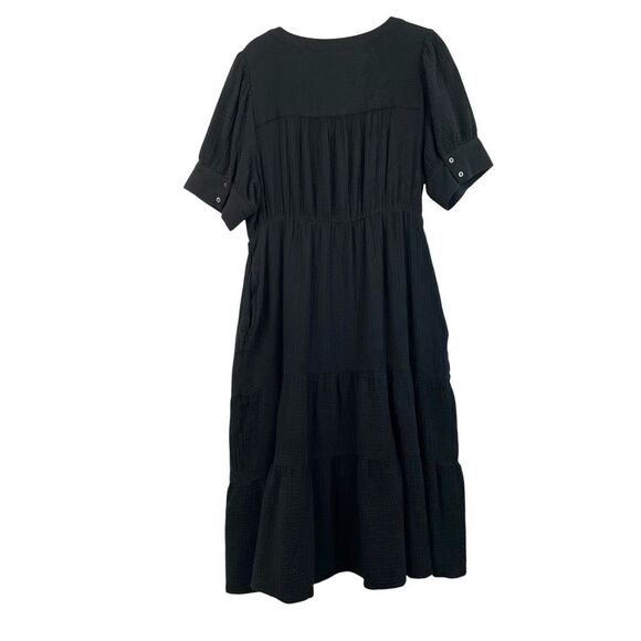 Madewell‎ Lightspun Button-Front Tiered Midi Dress Size 12 black gauze muslin - Picture 9 of 10